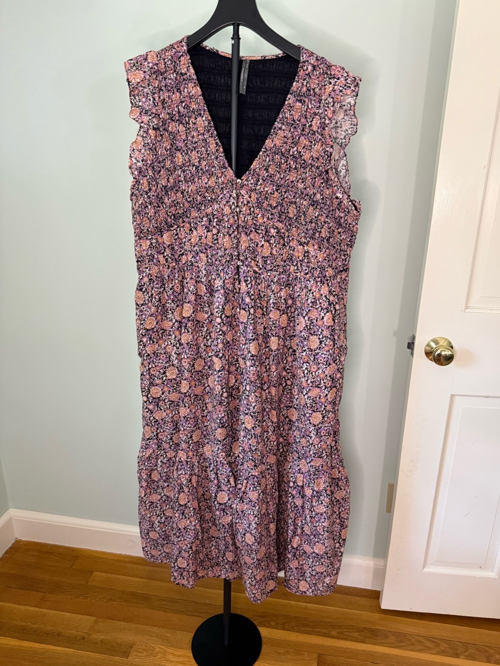 Anthropologie - Peregrine Floral V-Neck Smocked Midi Dress - Pink Floral